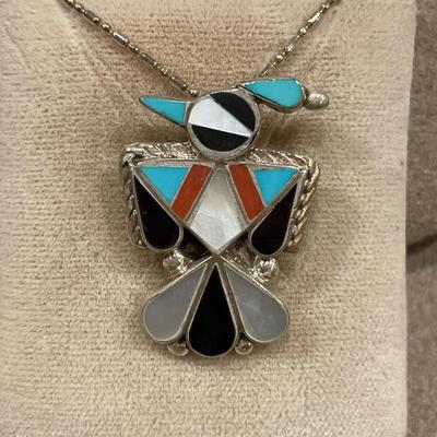 Zuni sterling bird pin/pendant on silver chain