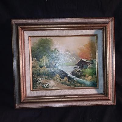 SIGNED FRAMED OIL PAINTING AND COLLECTIBLE PORCELAIN BIRD