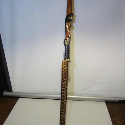 Carved Wooden Walking Stick- Native American Warrior with Eagle Handle- Approx 35