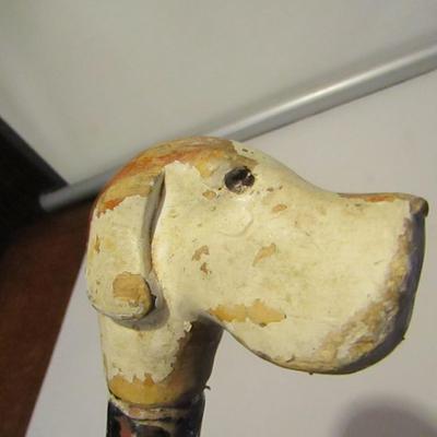 Walking Stick with Carved Wooden Dog Design Handle- Approx 33