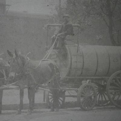 19th Century Photograph of a Mule Pulled Water Wagon,
