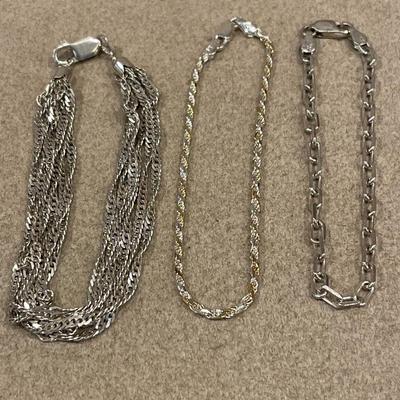 3 different style silver bracelets