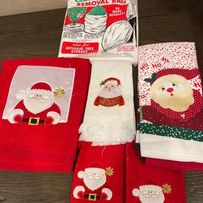 Santa hand towels and tree removal bag