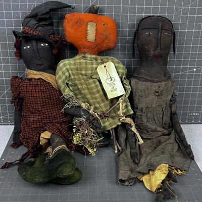 SPOOKY Halloween Dolls Lot:(3) Witch, Zombie and Pumpkin Head DOLLS 