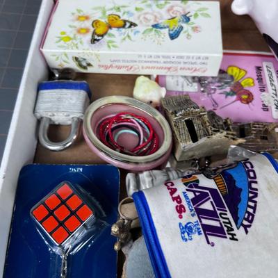 Junk Drawer Clean Out: Lock, Keychain, House, Bank. 