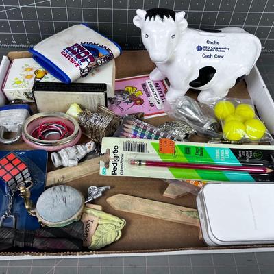 Junk Drawer Clean Out: Lock, Keychain, House, Bank. 