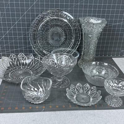 CLEAR Glass Lot 9 Pieces Mostly Press some Cut Crystal