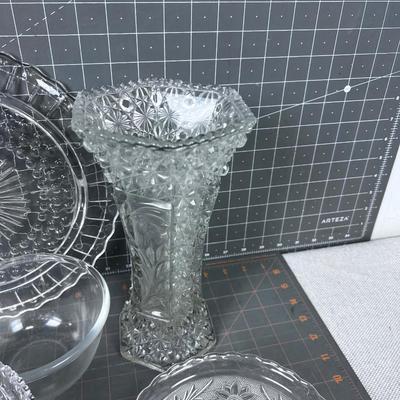 CLEAR Glass Lot 9 Pieces Mostly Press some Cut Crystal