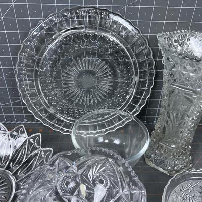 CLEAR Glass Lot 9 Pieces Mostly Press some Cut Crystal
