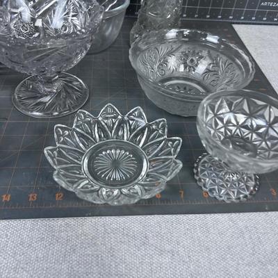 CLEAR Glass Lot 9 Pieces Mostly Press some Cut Crystal
