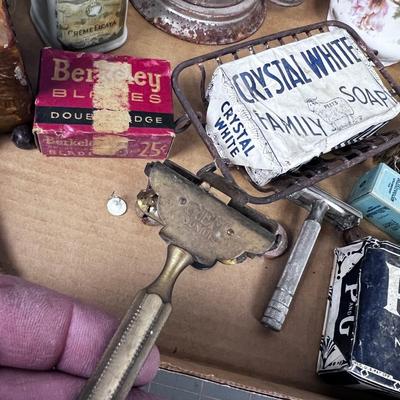 Bathroom Vanity Clean Out VINTAGE: Razors, Soap etc. 
