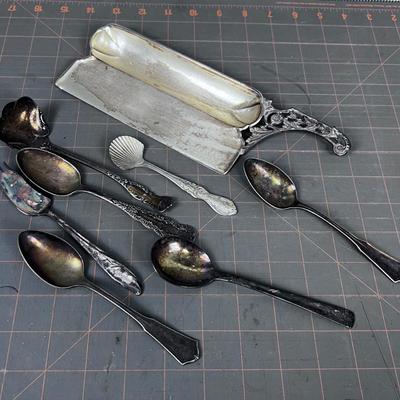 Lot of Silver Plate: (8) Spoons and a tray