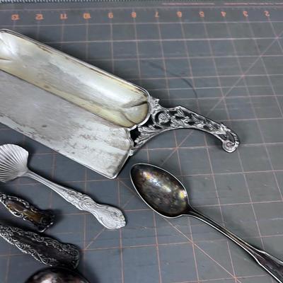 Lot of Silver Plate: (8) Spoons and a tray