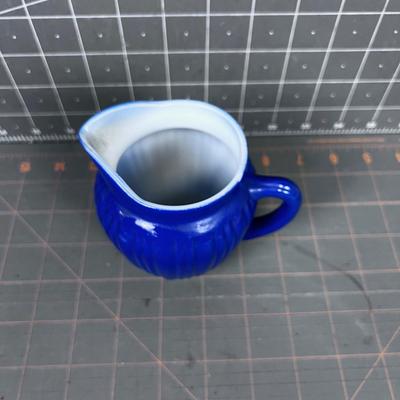 Blue Cased Glass Cream Pitcher (white on the inside) 