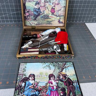 Wood Box Full of Children's Art Supply etc. 