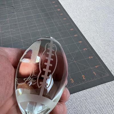 Crystal Football Paperweight 4" Long Signed Oleg Cassini