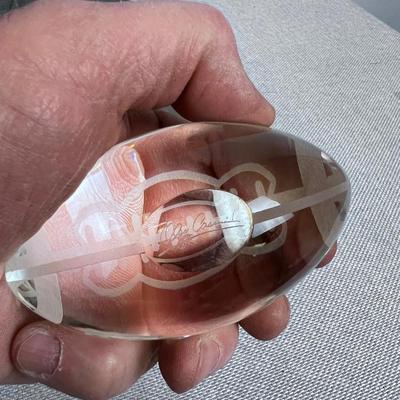 Crystal Football Paperweight 4" Long Signed Oleg Cassini