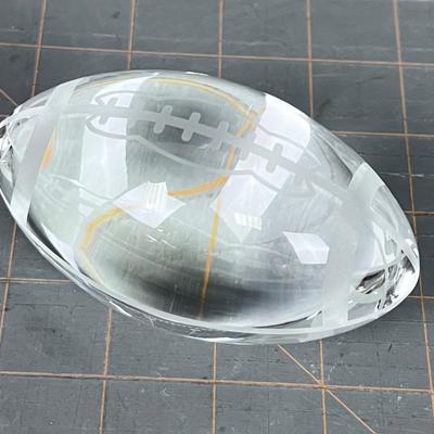 Crystal Football Paperweight 4" Long Signed Oleg Cassini