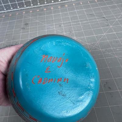 E Cadman Navajo Pottery Turquoise & White over Red Clay Pottery. 