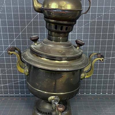 Antique BRASS Stove Top Water Heater With Small Tea Kettle 