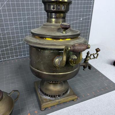 Antique BRASS Stove Top Water Heater With Small Tea Kettle 