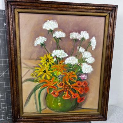 Still Life Oil on Board in An Antique Frame. Orange, White and Yellow