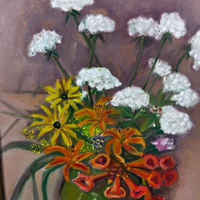 Still Life Oil on Board in An Antique Frame. Orange, White and Yellow