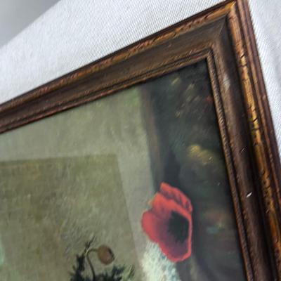 Antique Still Life Print  of Poppies Under Glass 