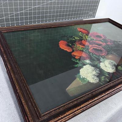 Antique Still Life Print  of Poppies Under Glass 