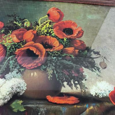 Antique Still Life Print  of Poppies Under Glass 