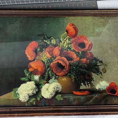 Antique Still Life Print  of Poppies Under Glass 
