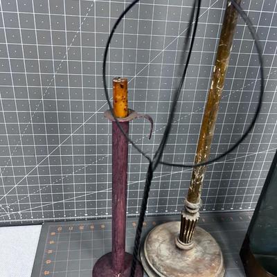 (4 pieces of Tall Things: Hand Stand, Candle Stick, Match Holder