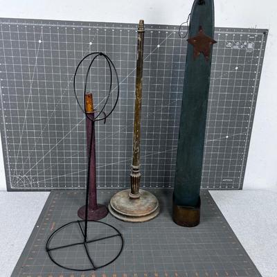 (4 pieces of Tall Things: Hand Stand, Candle Stick, Match Holder