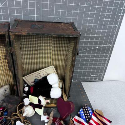 Antique Toy Trunk with Antique Folk Art Ornaments - Fun collection 