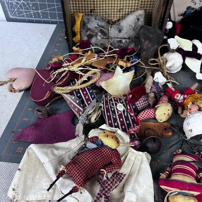 Antique Toy Trunk with Antique Folk Art Ornaments - Fun collection 