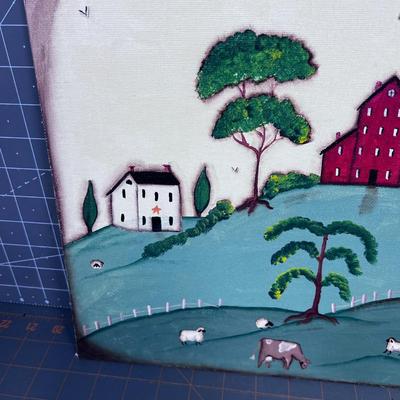 Folk Art Farm Painting. 