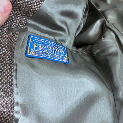 Pendleton Wool Heiring Bone Blazer with Leather Shoulders & Elbows., Green Hue