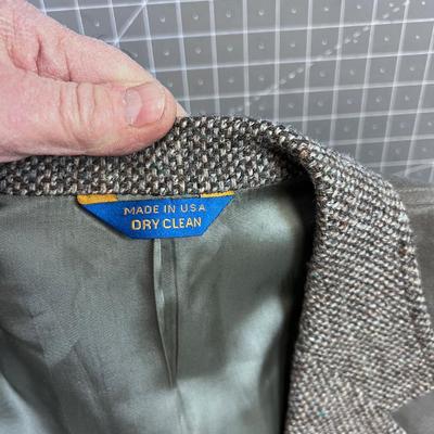 Pendleton Wool Heiring Bone Blazer with Leather Shoulders & Elbows., Green Hue