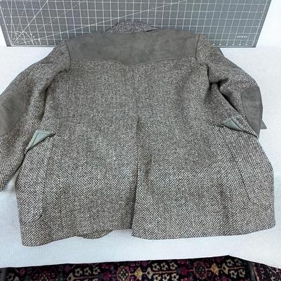 Pendleton Wool Heiring Bone Blazer with Leather Shoulders & Elbows., Green Hue