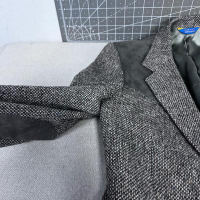 Pendleton Wool Heiring Bone Blazer with Leather Shoulders & Elbows., Green Hue