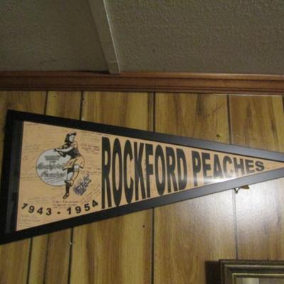 Framed Rockford Peaches Ladies Pro Baseball Team Pennant- Signed by Players