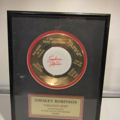 Limited Edition (101/2500) Smokey Robinson Etched Gold Plated Record- Framed, Approx 12 1/4