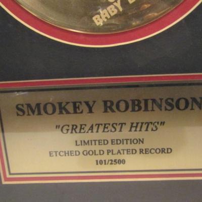 Limited Edition (101/2500) Smokey Robinson Etched Gold Plated Record- Framed, Approx 12 1/4