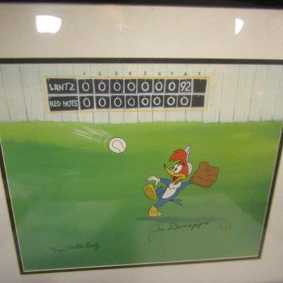 Limited Edition (199/200) Woody Woodpecker CEL 'Fly Ball'- Signed by Walter Lantz and Joe DiMaggio
