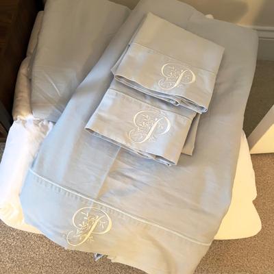 455 Queen Cotton Blue Pottery Barn Monogrammed "P" Sheet Set with Comforter