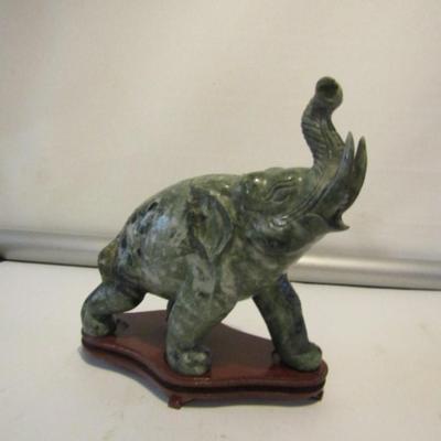 Carved Stone Elephant Statue on Wooden Stand- Choice A (Left Leg Forward)- Approx 9 1/2