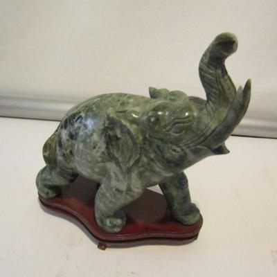 Carved Stone Elephant Statue on Wooden Stand- Choice A (Left Leg Forward)- Approx 9 1/2