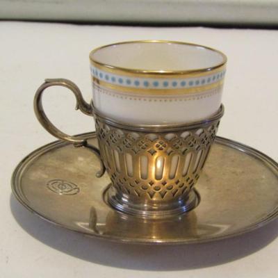 Vintage Tiffany & Co. Demitasse Cups with Sterling Silver Sleeves and Saucers- 5 Sets