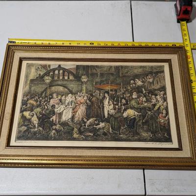 Rare Antique, Signed by Wilhelm August Stryowski Jewish Marriage Scene in Galicia