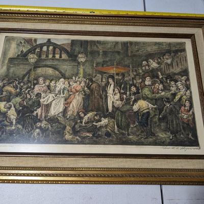 Rare Antique, Signed by Wilhelm August Stryowski Jewish Marriage Scene in Galicia